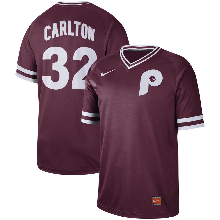 Men Philadelphia Phillies #32 Carlton Red Nike Cooperstown Collection Legend V-Neck MLB Jersey